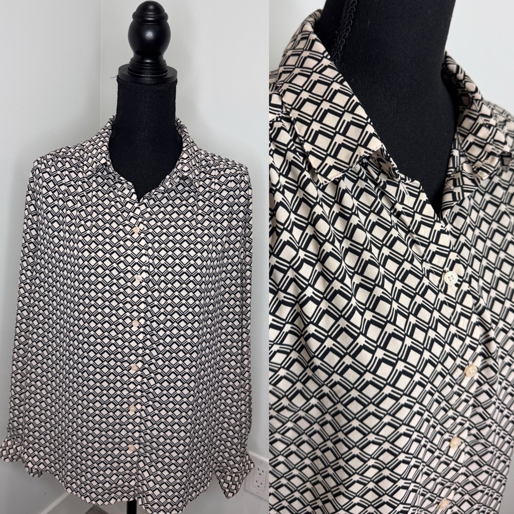 H&M Long Sleeve Black & White Women’s Button Up Blouse (L)